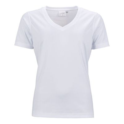 Damen Lauftrikot basic weiß V-Neck