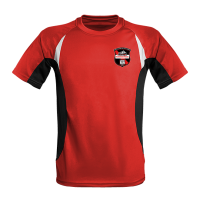 Laufshirt contrast rot-schwarz mit Aufdruck für Fishermens Friends Strong Men