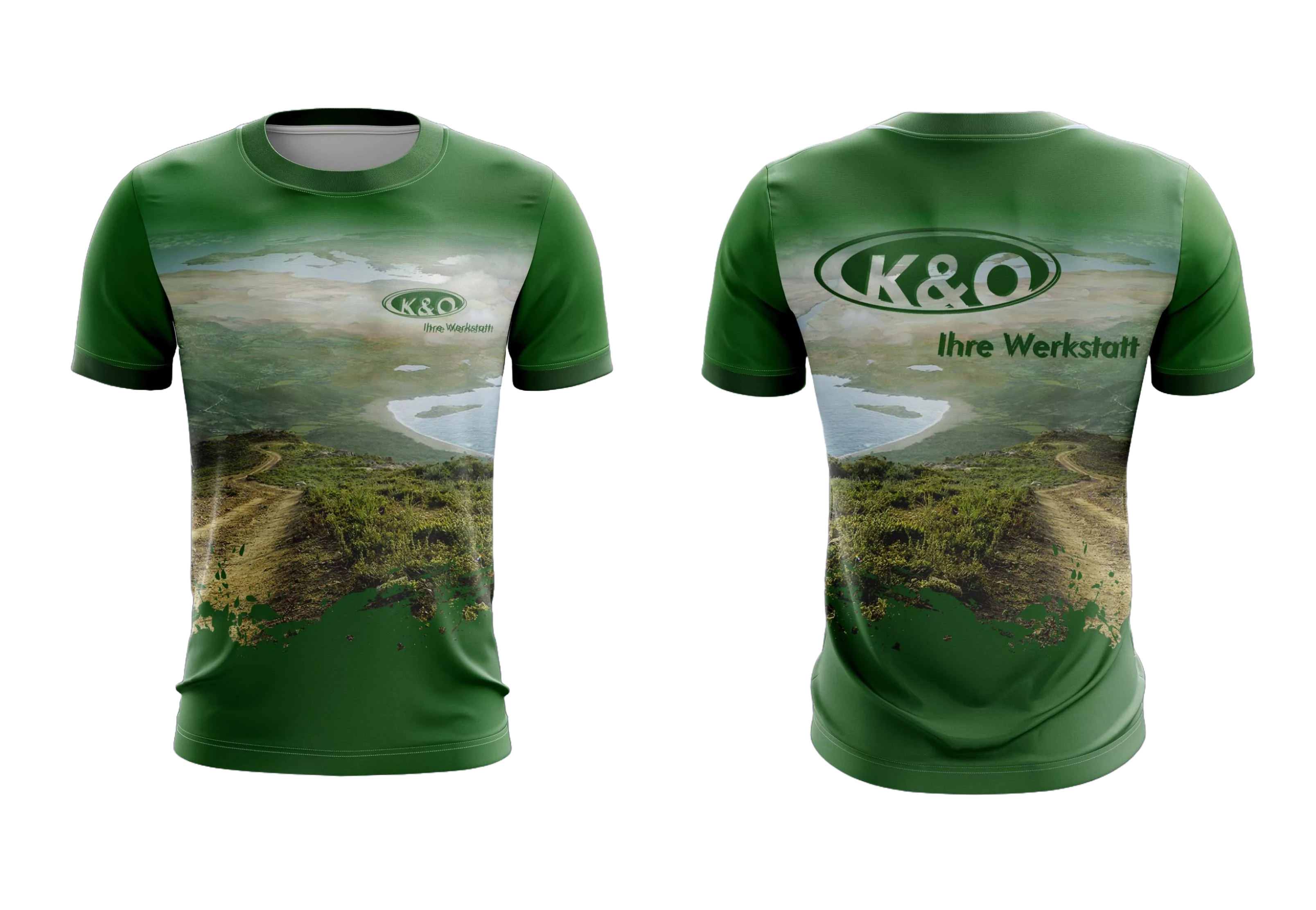 Lauftrikot Grün mit Landschaft